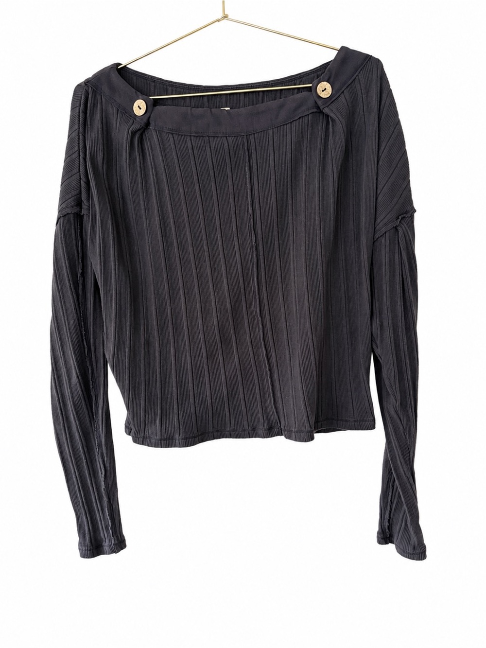 Intimately Free People Ribbed Button Shoulder Long Sleeve Top M